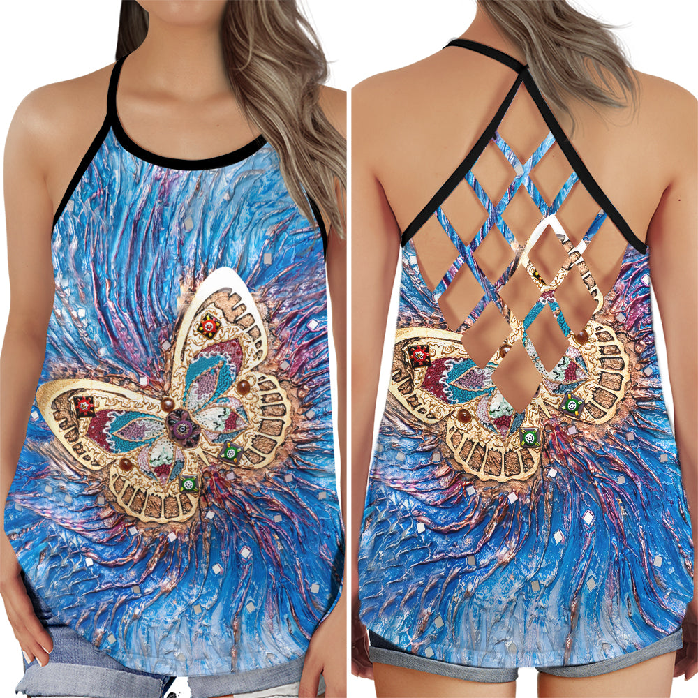 Butterfly Shine Ocean Night Dreamy Nature Art Style - Hollow Tank Top
