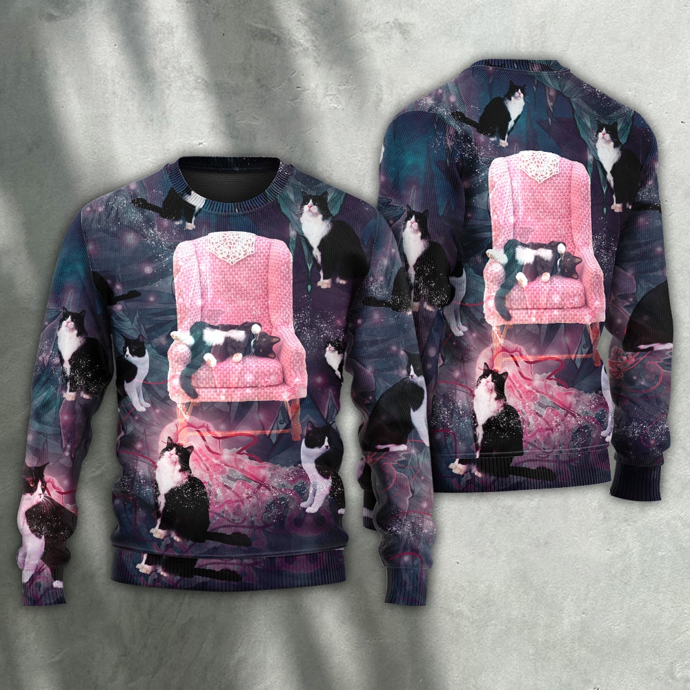 Lovely Cat On Pink Chair Art – Sweater - Ugly Christmas Sweater