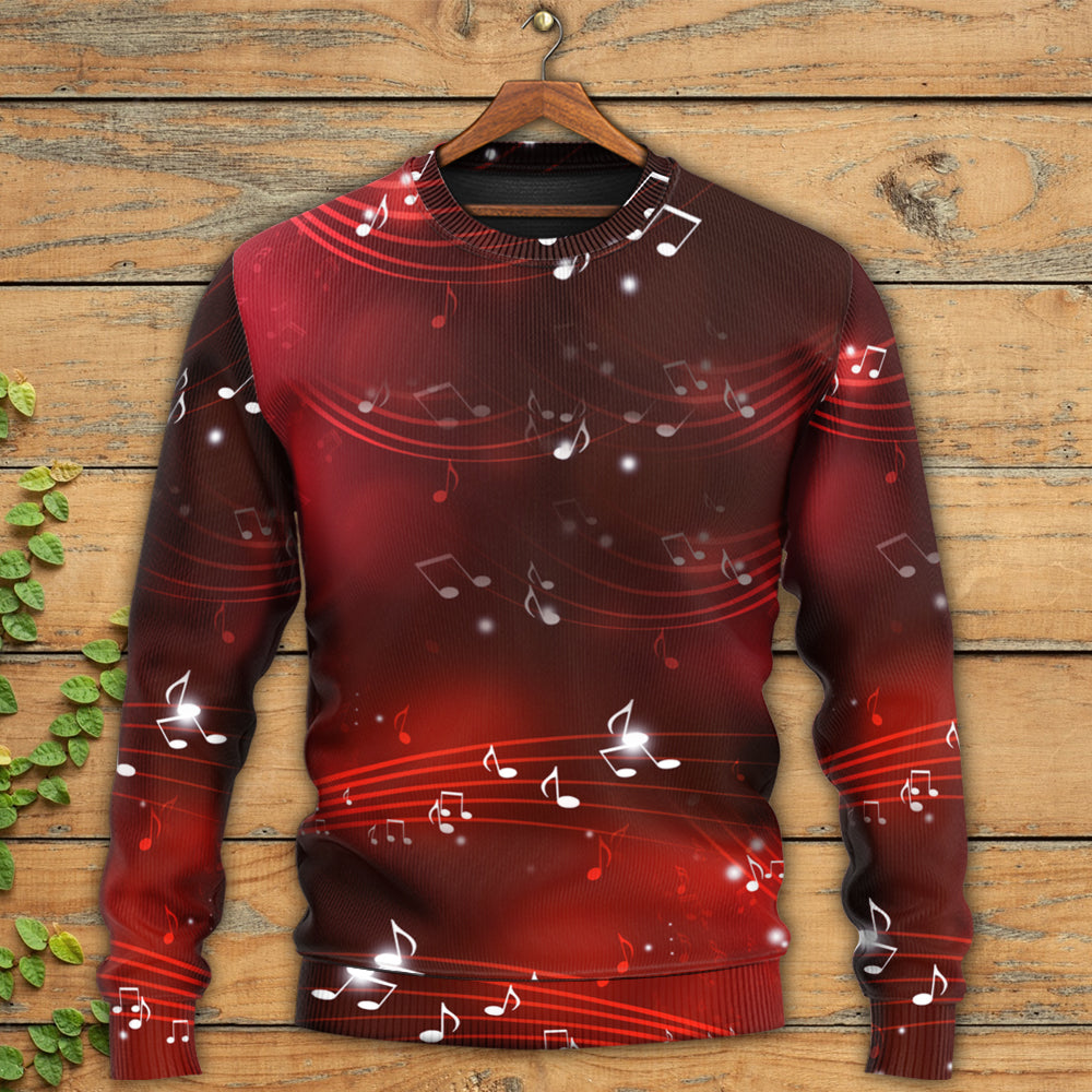 Music Notes Blurry Lights Dark Red – Sweater - Ugly Christmas Sweater