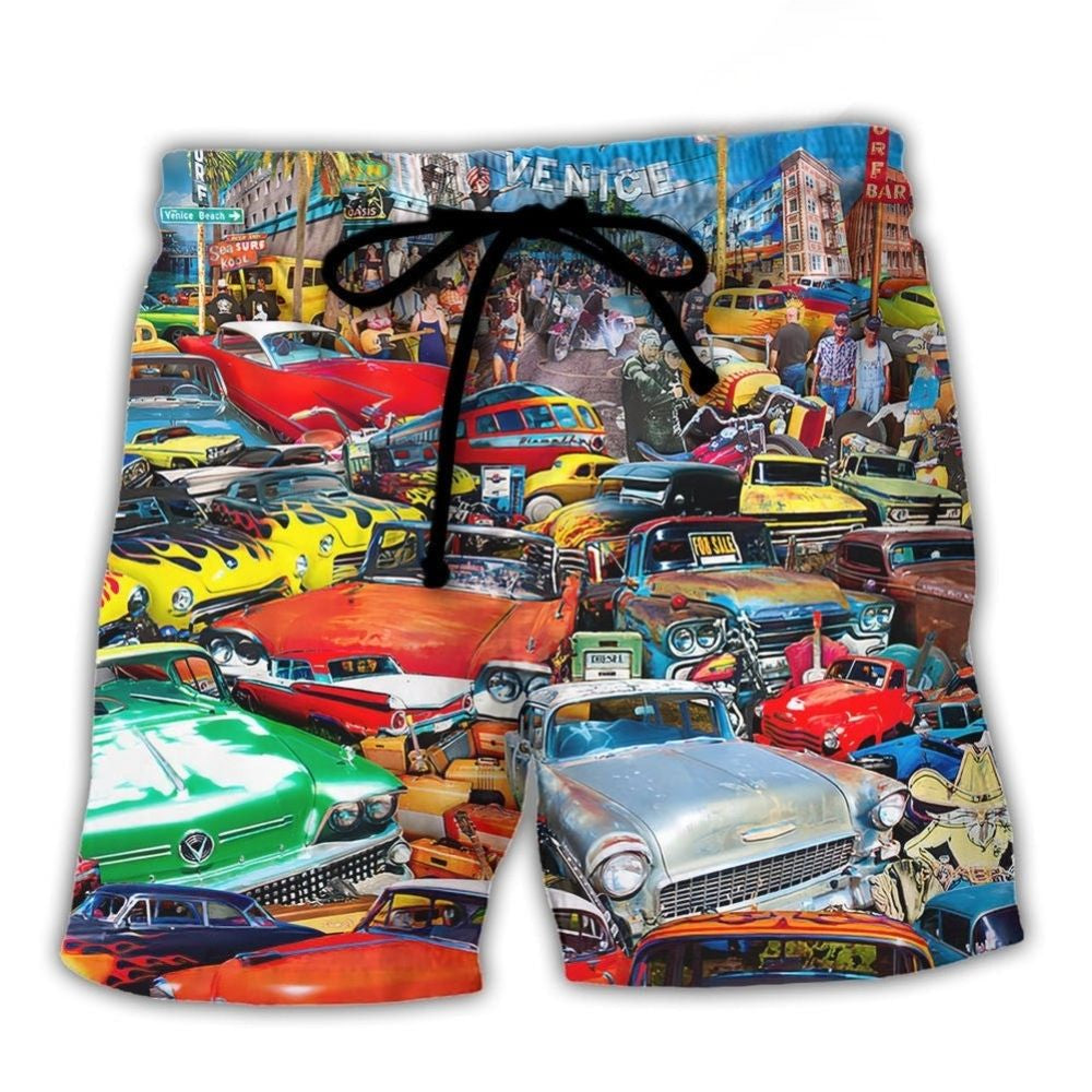 Retro Car Guitar Palm Trees – Beach Short