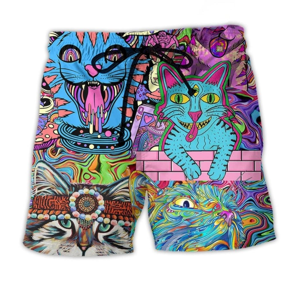 Hippie Cat Wonderful World Art – Beach Short