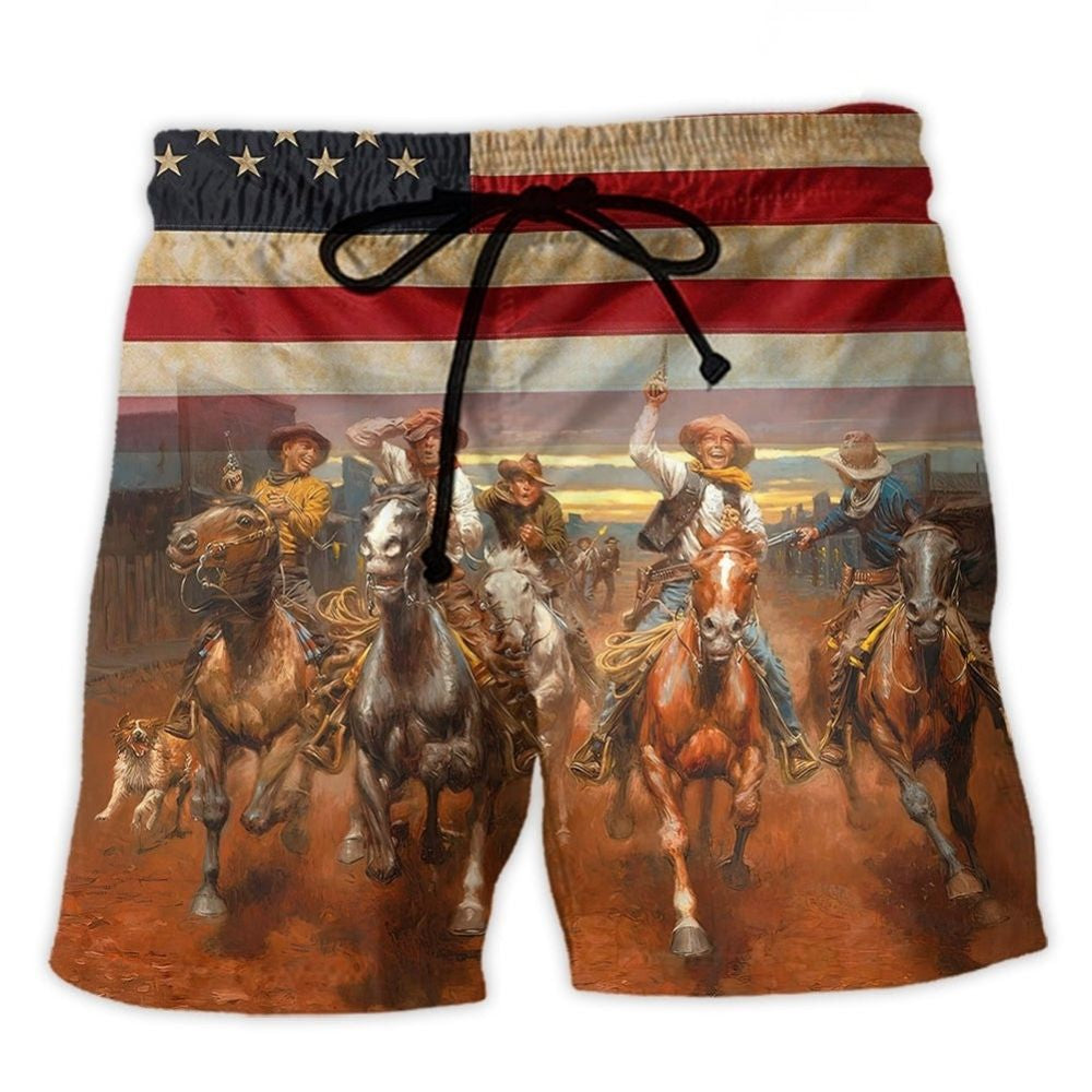 Happy Cowboy Independence Day Art – Beach Short