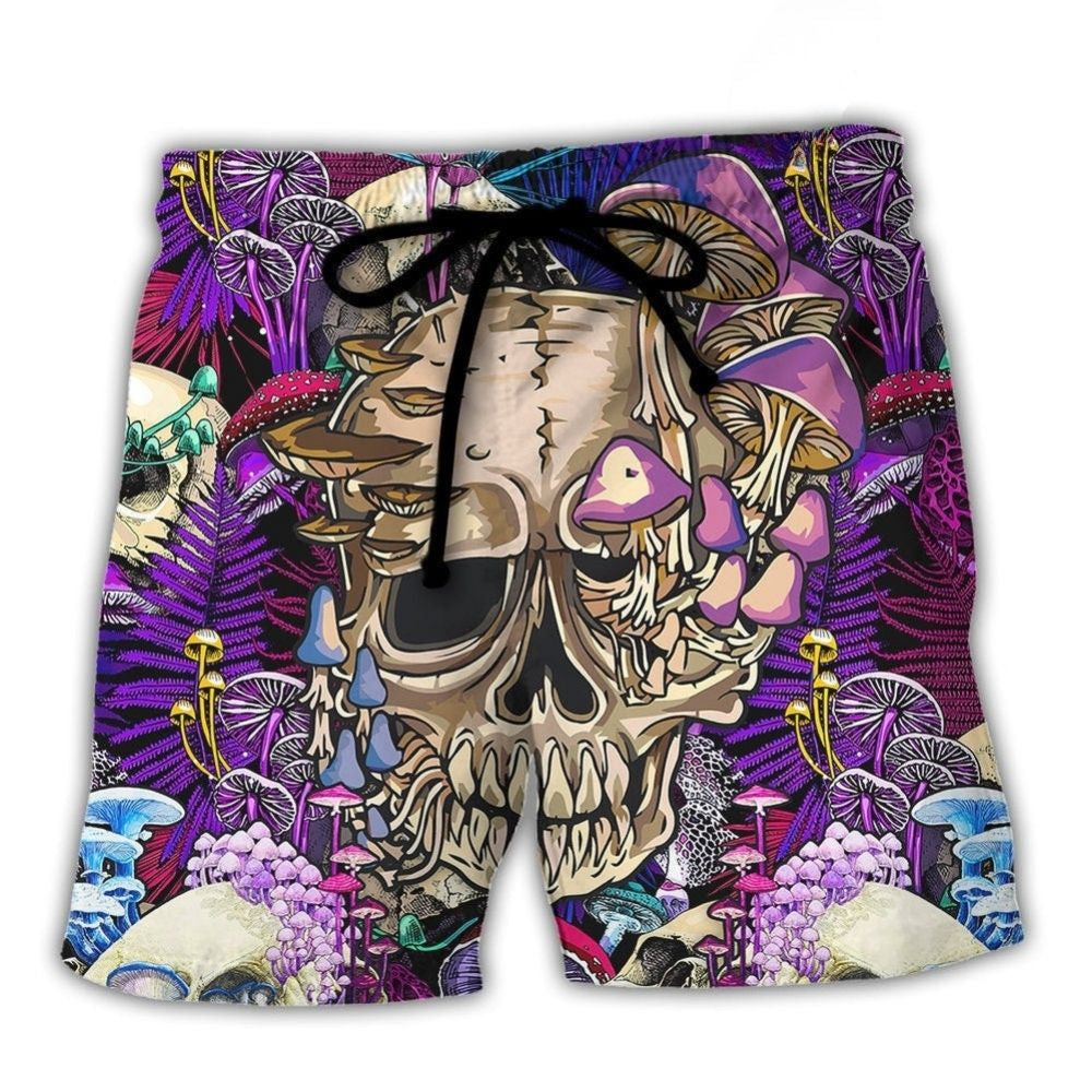 Psychedelic Skull Mushroom Magic Art – Beach Short