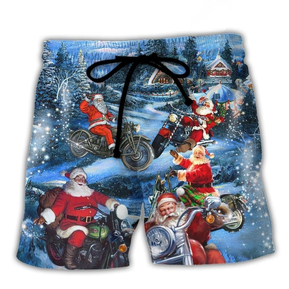 Santa Driving Through Town Christmas Fun – Beach Short