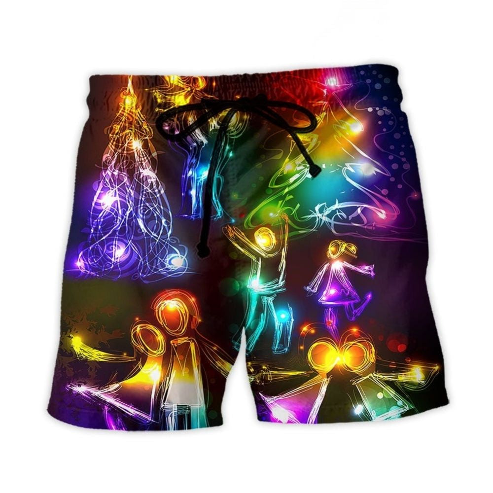 Christmas Family Love Tree Neon Lights – Beach Short