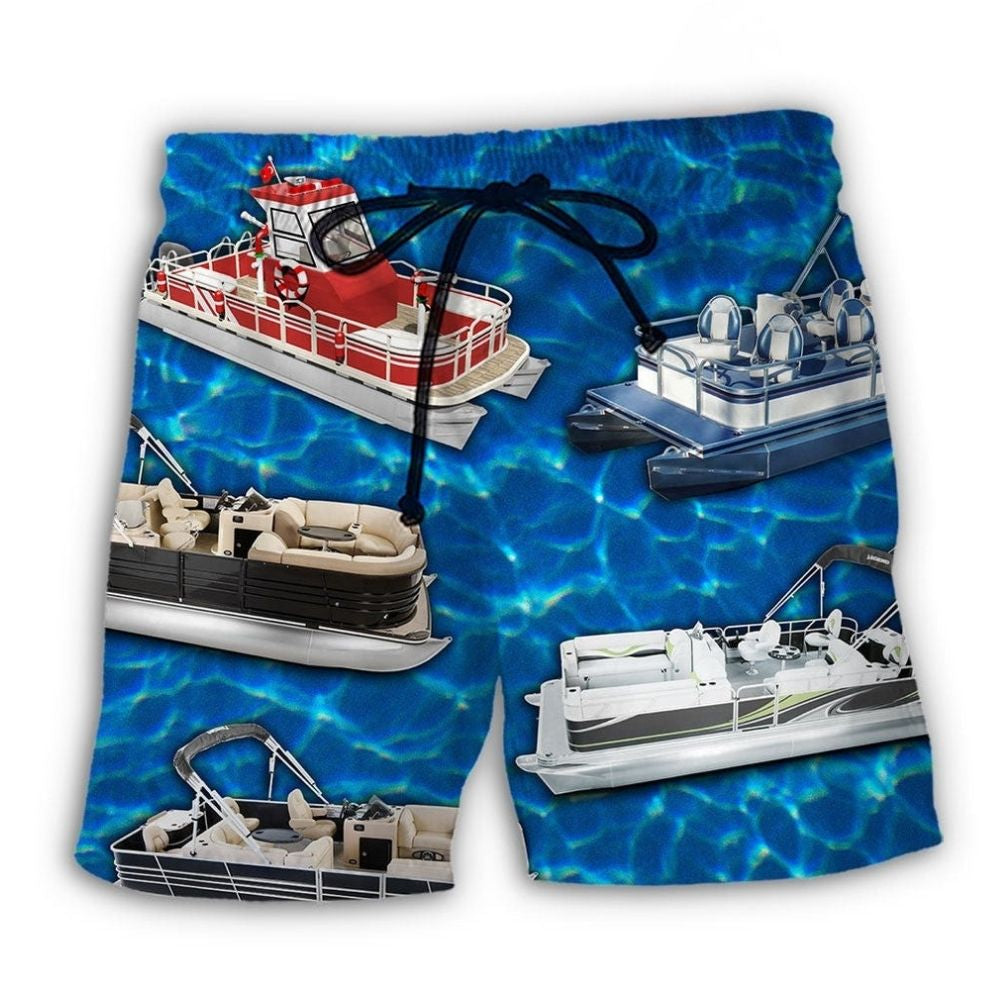Pontoon Boat Blue Water Relaxing Art – Beach Short