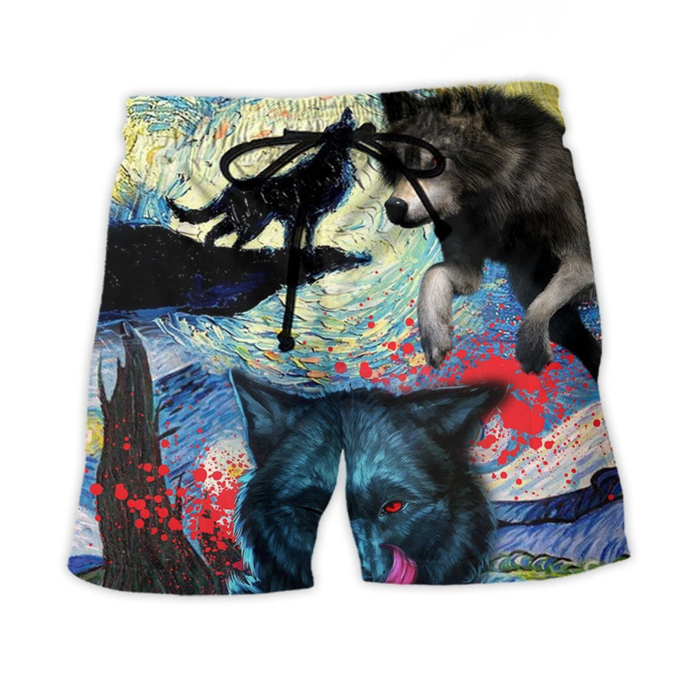 Halloween Black Wolf Starry Night Art – Beach Short