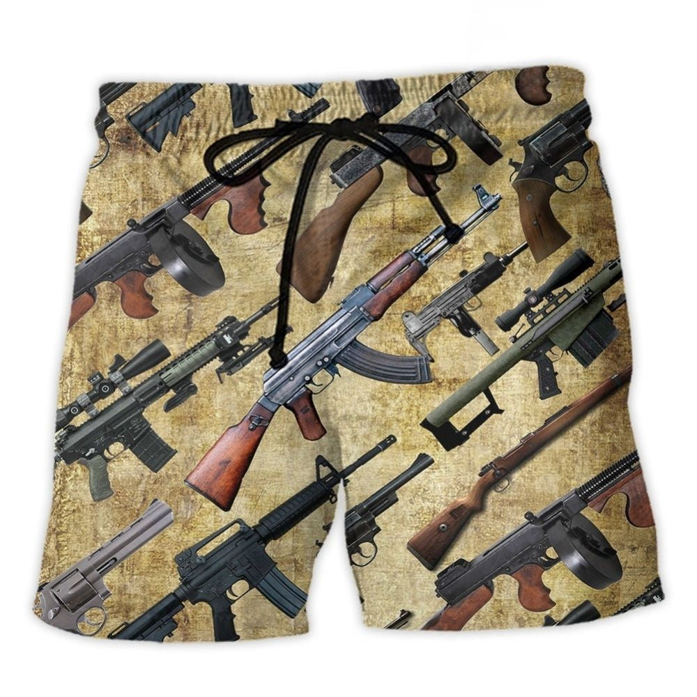 Gun Firearms Theme Bold Statement Art – Beach Short