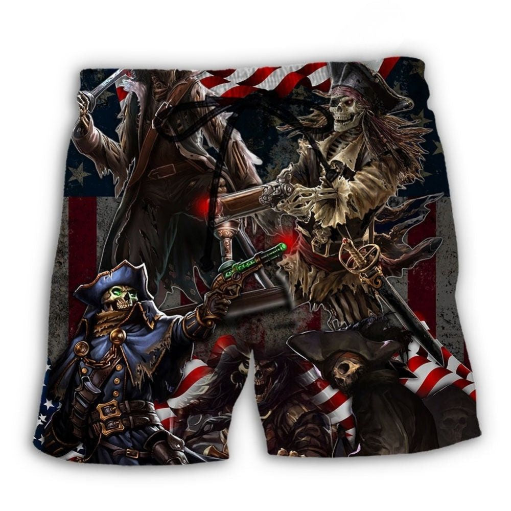 Pirate Skeleton USA Flag Celebration – Beach Short