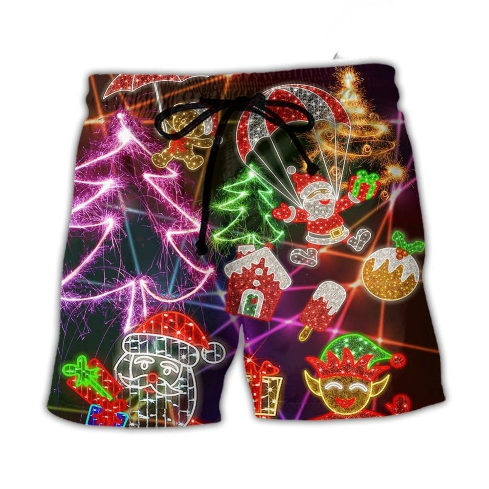 Funny Santa Elf Gingerbread Neon Art – Beach Short
