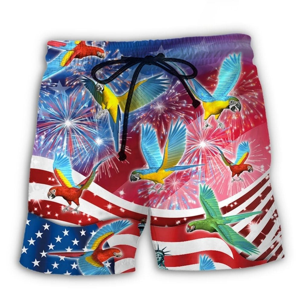 Parrot USA Flag Firework Independence Day – Beach Short