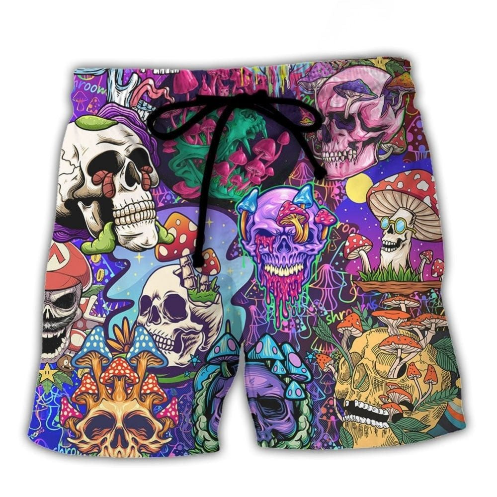 Hippie Mushroom Skull Colorful Art – Beach Short