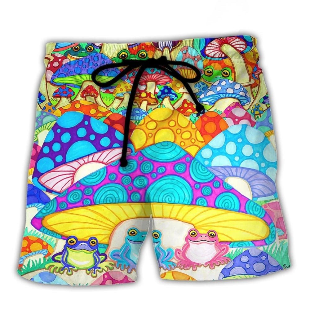 Hippie Frog Mushroom Colorful Peace Art – Beach Short