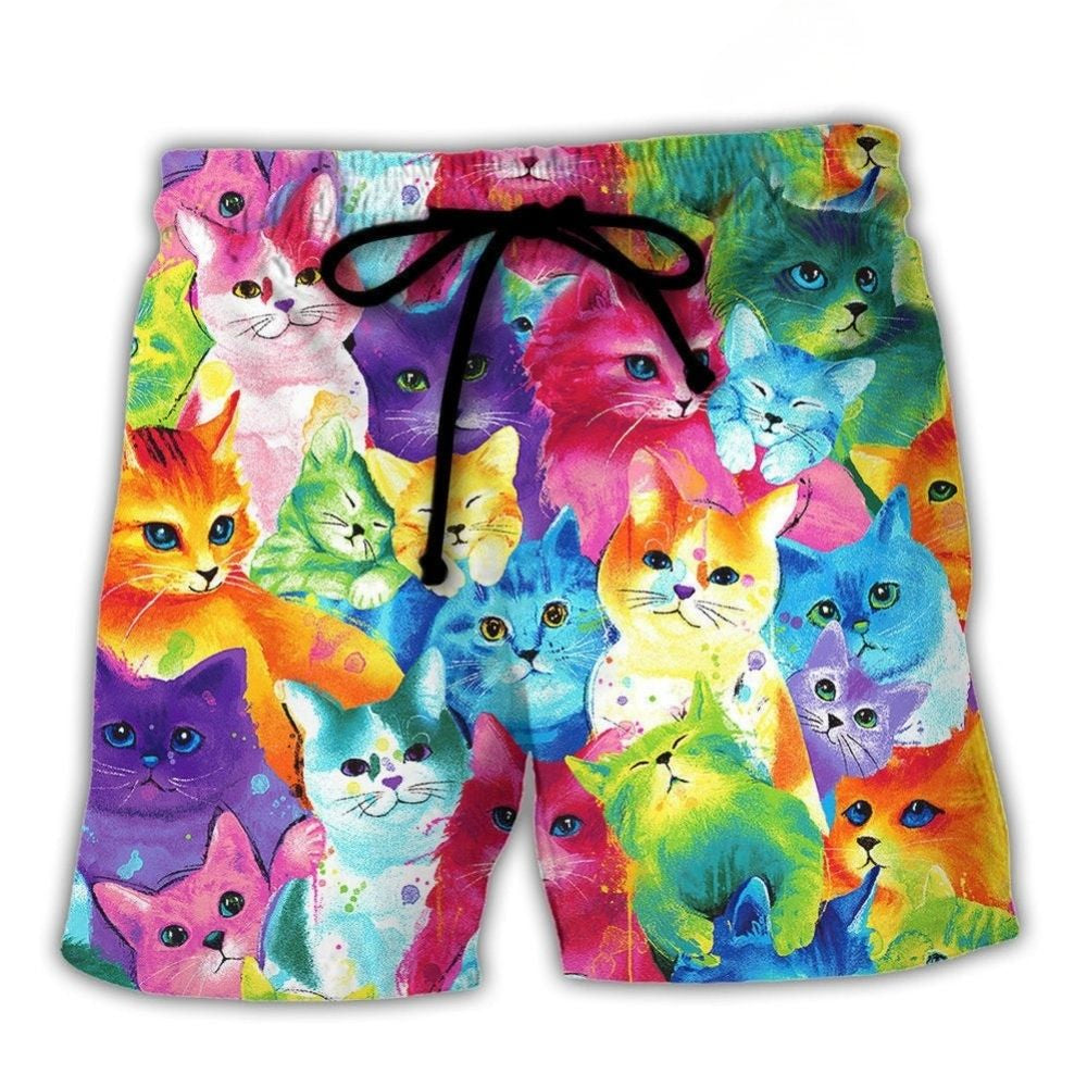 Colorful Cute Kitten Happy Life – Beach Short