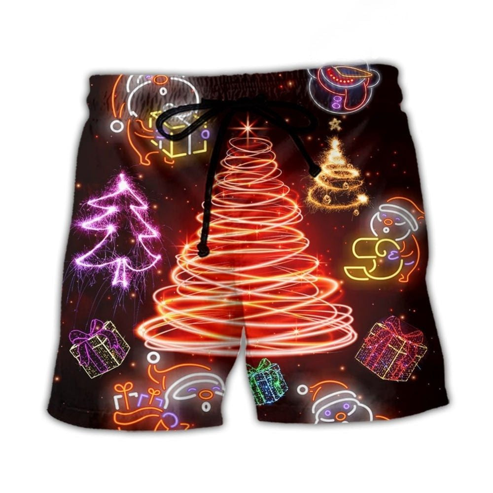 Funny Santa Tree Red Neon Art – Beach Short