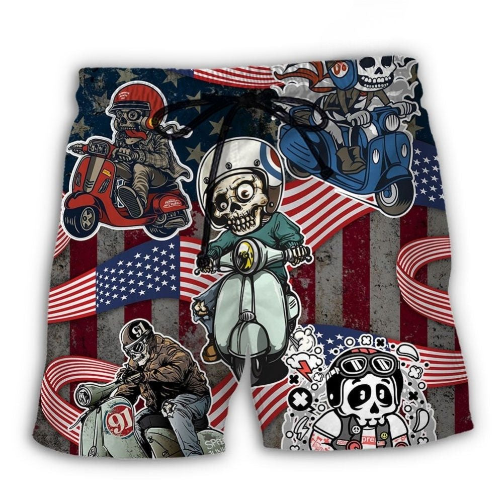 Scooter Skeleton USA Flag Celebration – Beach Short