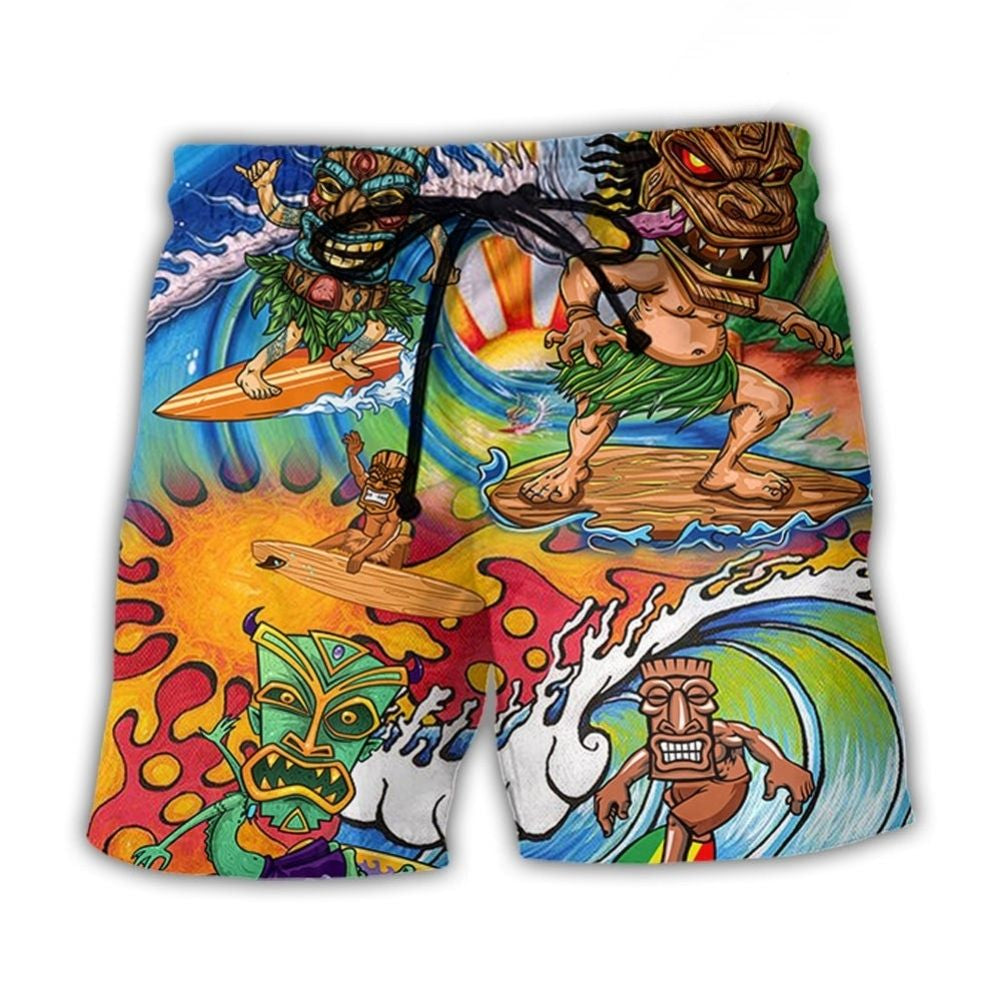 Colorful Tiki Surfing Island Art – Beach Short