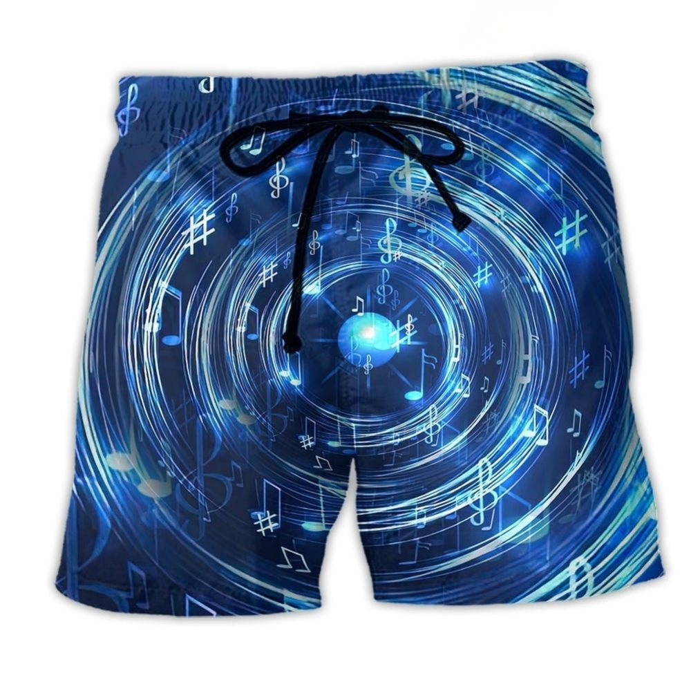 Neon Circle Music Notes Glow Art – Beach Short