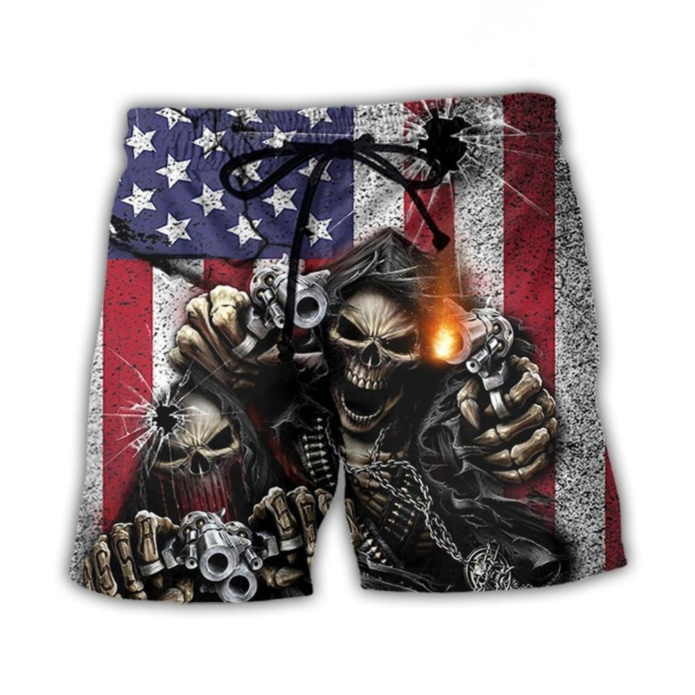 Skull Shotgun USA Flag Vintage – Beach Short