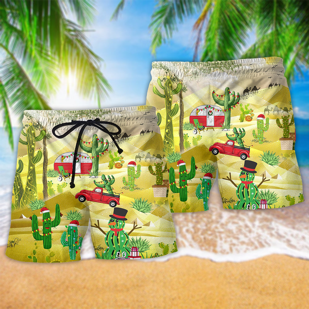 Christmas Cactus Fun Holiday Art – Beach Short