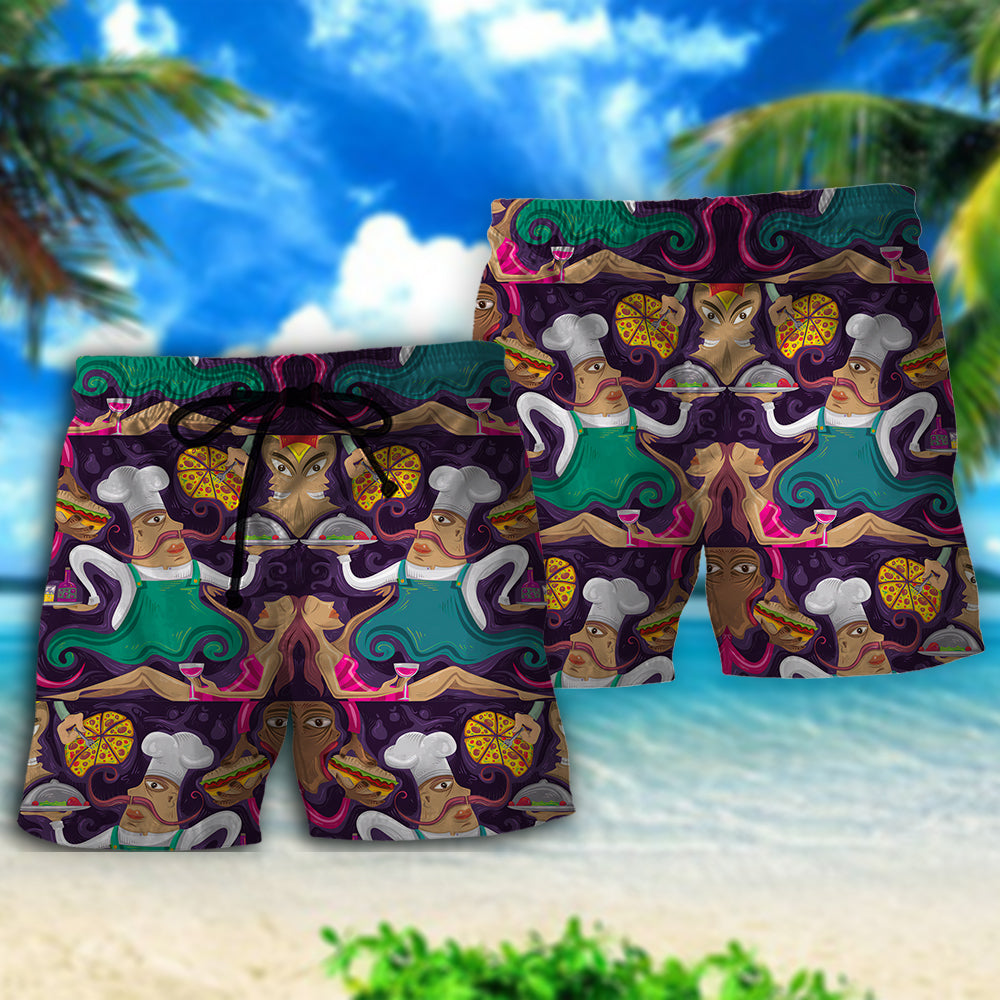 Funny Pizza Chef Food Lover - Beach Short