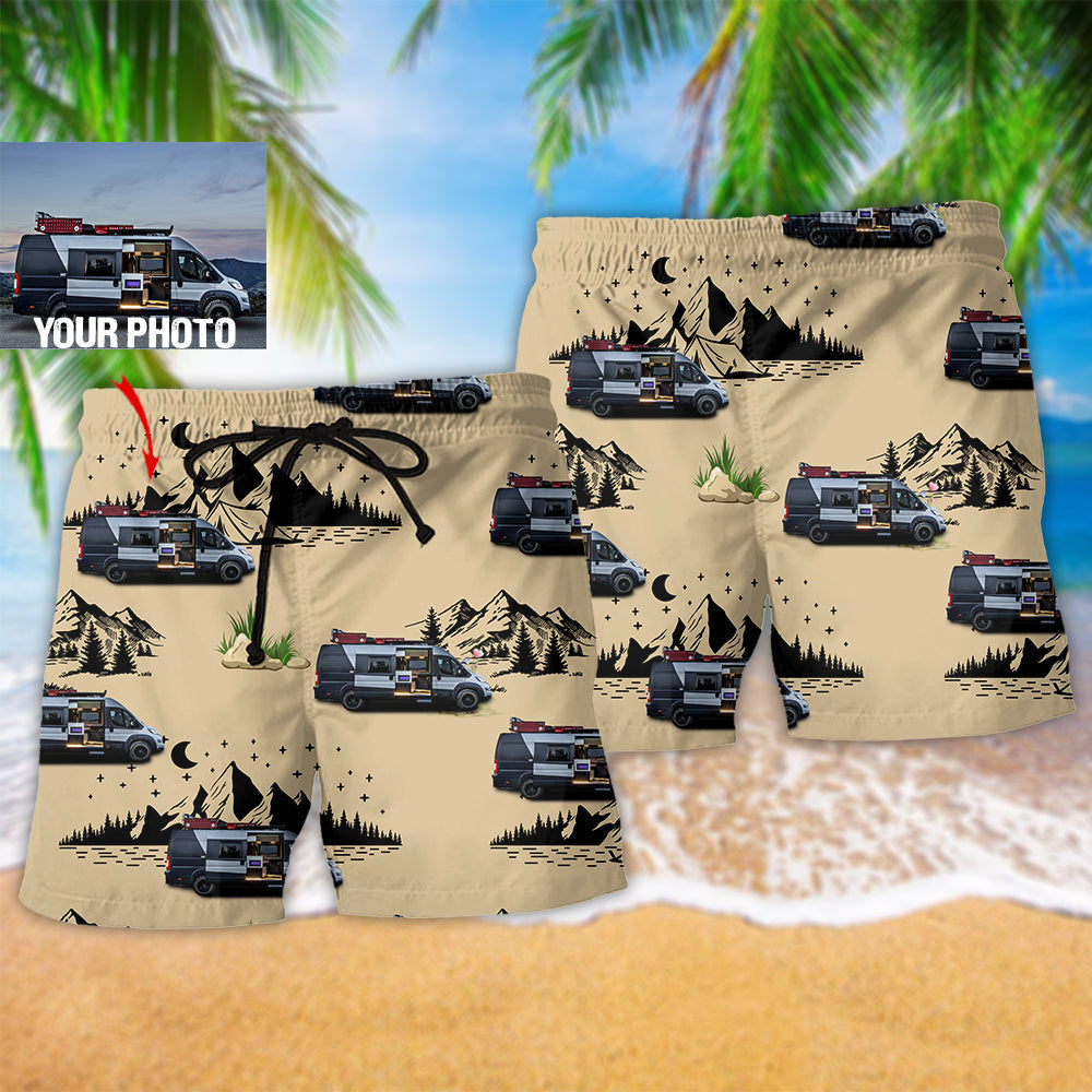 Camping Van Wild Outdoor Life Custom Photo - Beach Short