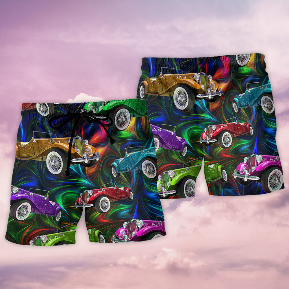 Retro Car Colorful Vintage Vibe – Beach Short