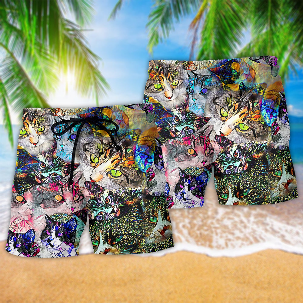 Stained Glass Cat Art – Beach Short