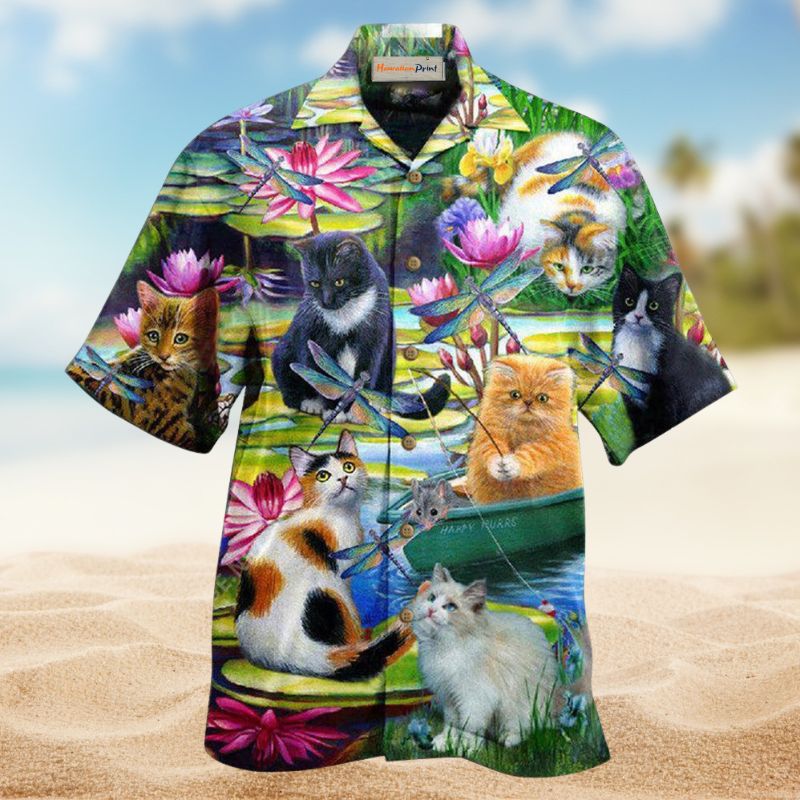 Cat Curious Water Lily Edition – Hawaiian Shirt