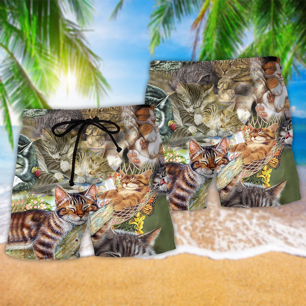 Sleeping Cat Cute Art – Beach Short