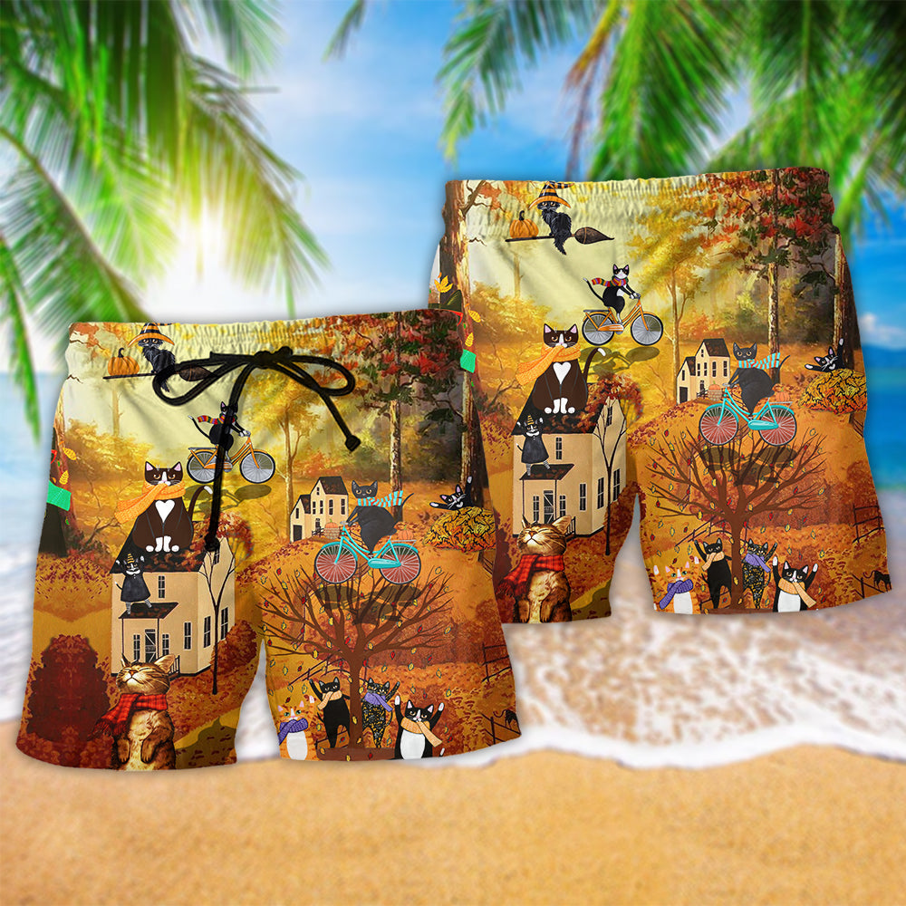 Happy Fall Cat Fun Art – Beach Short