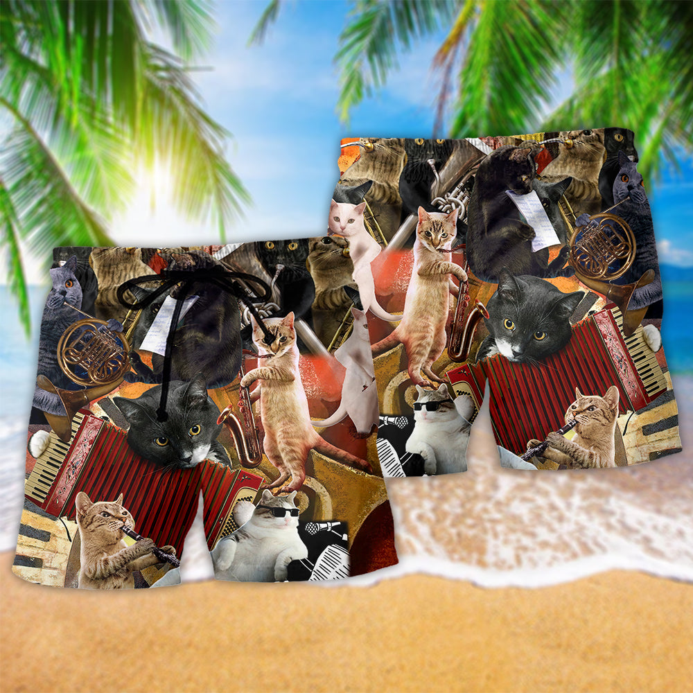 Cat Music Vibes Love Art - Beach Short