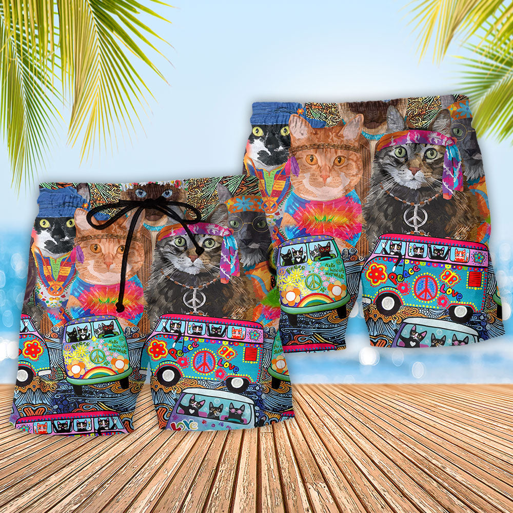 Colorful Cat Love Life Art - Beach Short