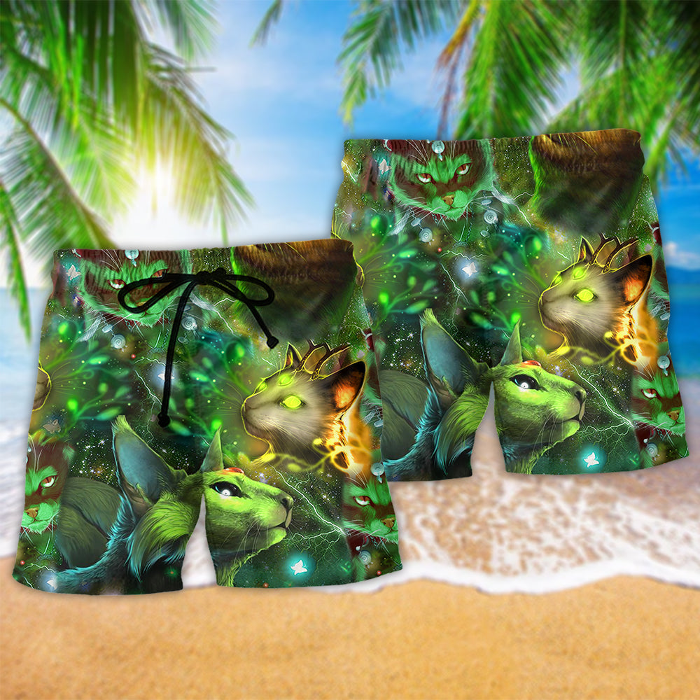 Cat Night Stars Dreamy Art - Beach Short