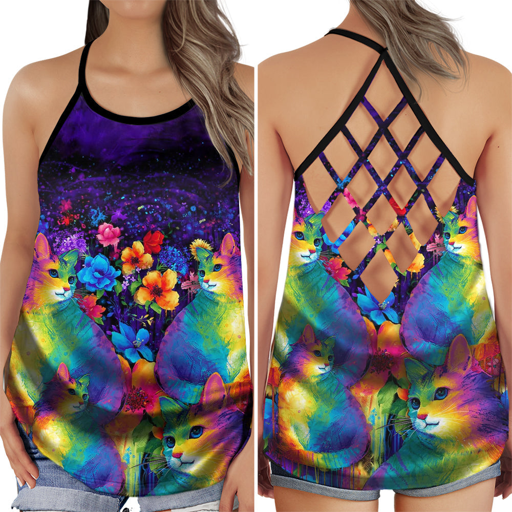 Cat Colorful Flower Summer Collection – Hollow Tank Top