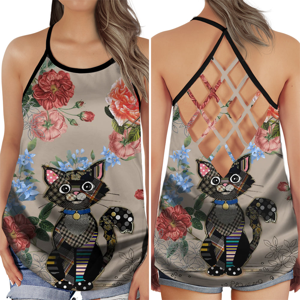 Cat Peaceful Summer Floral Collection – Hollow Tank Top