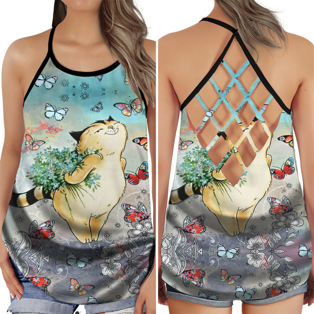 Cat Peaceful Summer Butterfly Collection – Hollow Tank Top