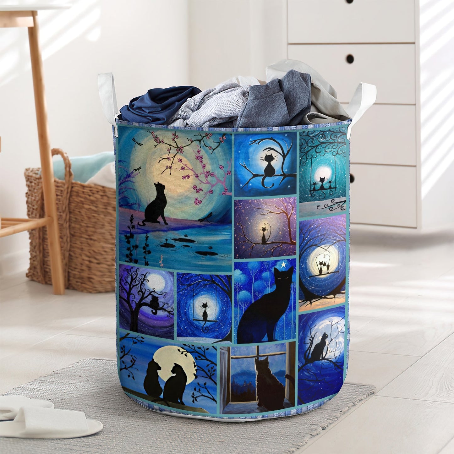 Cute cats and moon - Laundry basket - LAUB02LIN220222 - Owls Matrix LTD