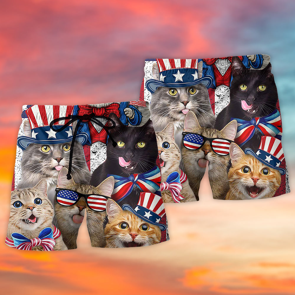 Patriotic Cat Independence Day Art - Beach Short