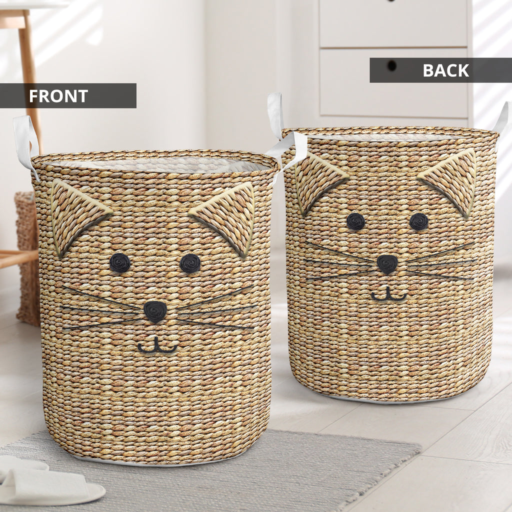 Cute cat wicker basic style - Laundry basket - Owls Matrix LTD