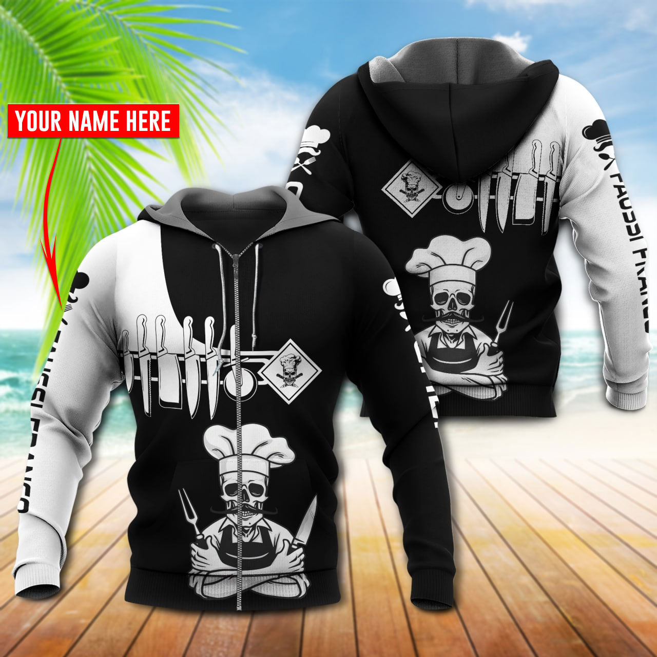 Chef Skull Black White Personalized - 3D Hoodie3