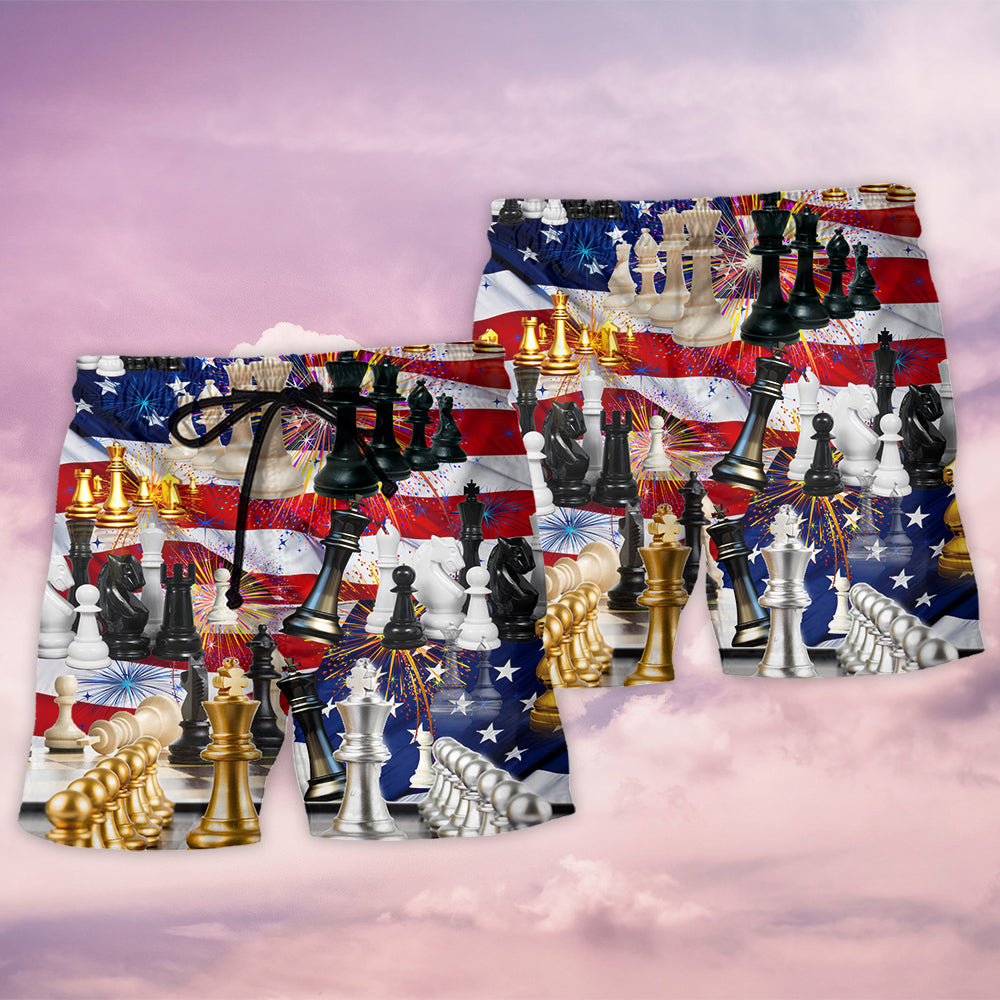 Chess And Firework Independence Day - Beach Short - Owls Matrix LTD