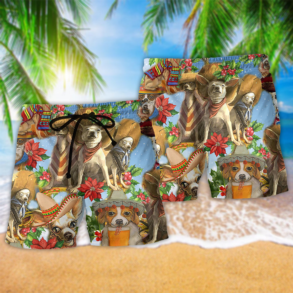 Chihuahua Snowy Christmas Joy – Beach Short