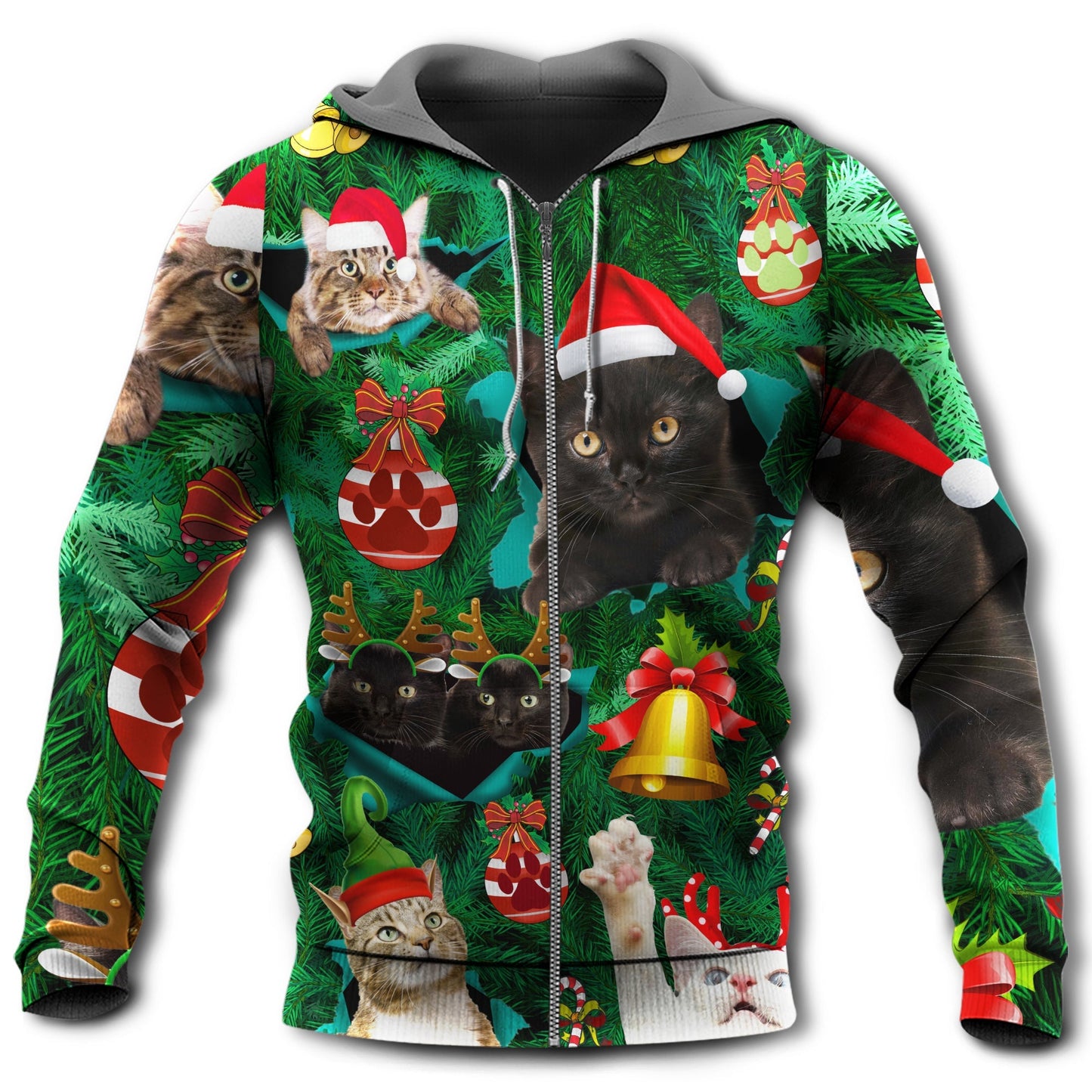 Christmas Cats Meowy Holiday Art – 3D Hoodie