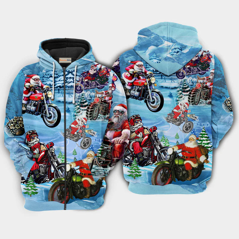 Christmas Driving With Santa Holiday Art – 3D Hoodie