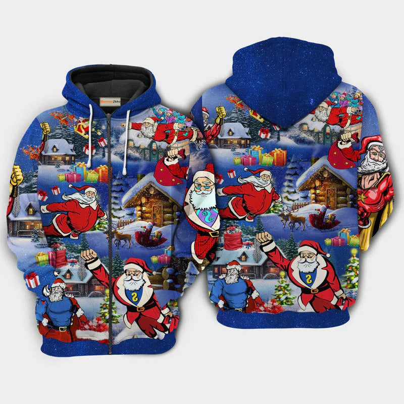 Christmas Flying Super Santa Art – 3D Hoodie