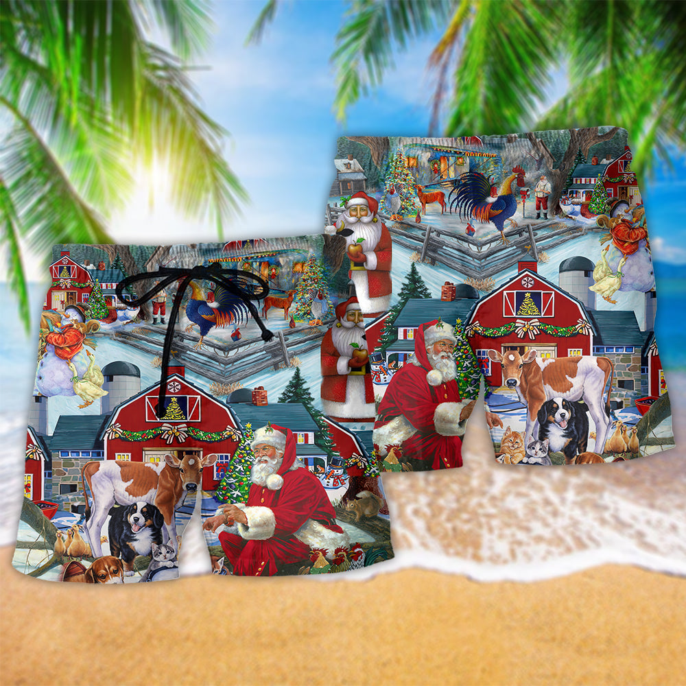 Christmas Santa Loves Animals – Beach Short