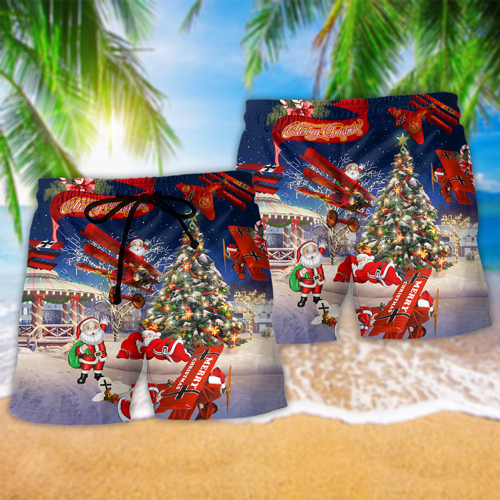 Christmas Santa Loves Airplane Fun - Beach Short