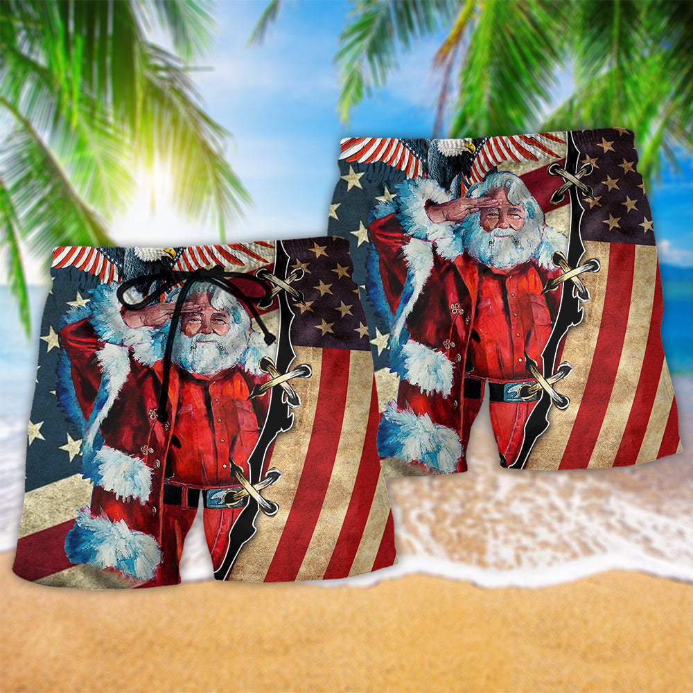 Christmas Patriotic Santa - Beach Short