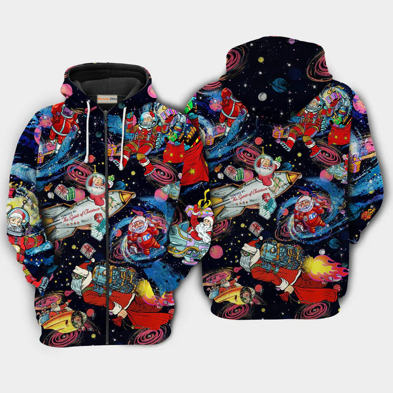 Christmas Santa In Space Holiday Art – 3D Hoodie